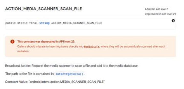 'ACTION_MEDIA_SCANNER_SCAN_FILE:String' is deprecated