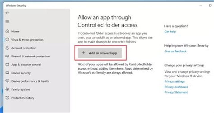 Allow an app through Controlled folder access