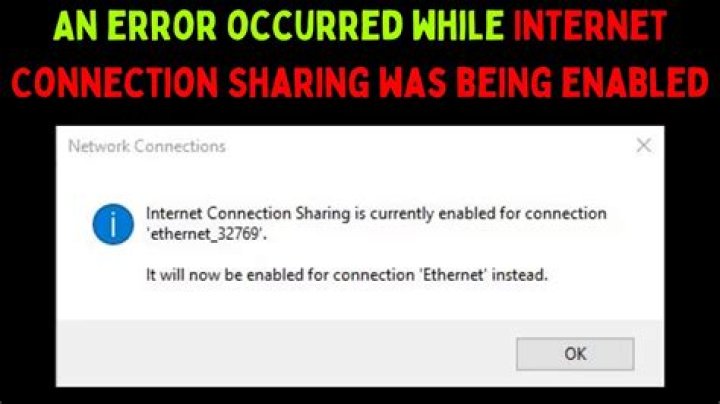 An error occurred while Internet Connection Sharing was being enabled