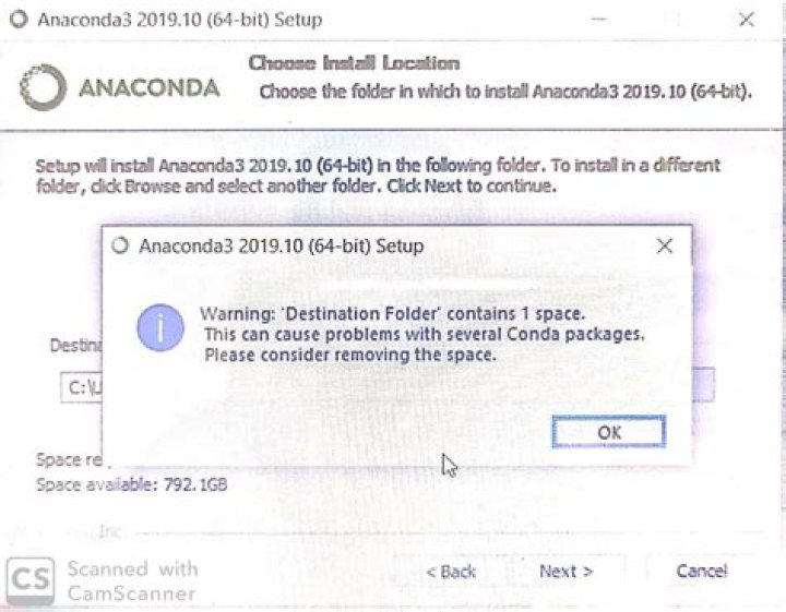 Anaconda3 not installing due to space in path