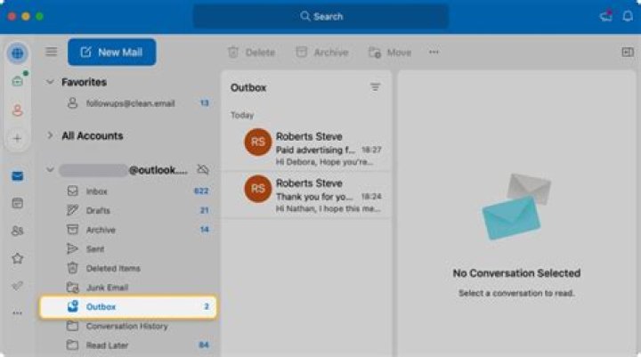 Are the emails inside the outbox folder stored locally on the machine where the mail was sent