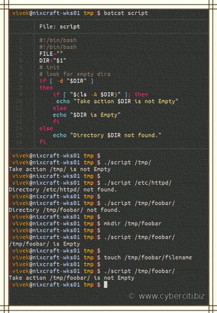 Bash scripting: test for empty directory