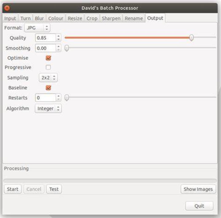 Batch Processor Output Dialog Window