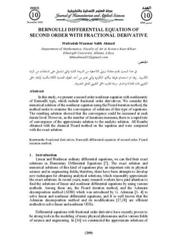 Bernoulli Differential Equation of Second Order