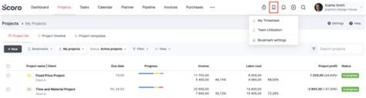 bookmarks dropdown