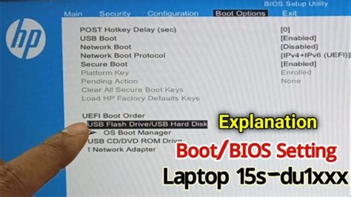 Boot Options menu on HP Pavilion