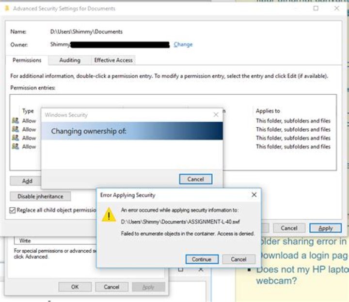 Cannot change permissions to folder