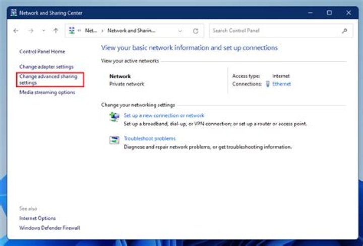 Change advanced sharing settings