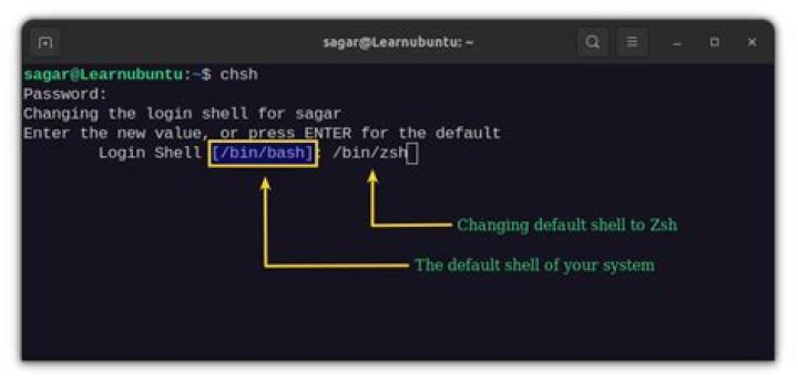 change default shell from zsh to bash