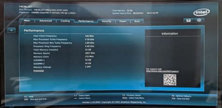 Change RAM clock in BIOS of Intel NUC10