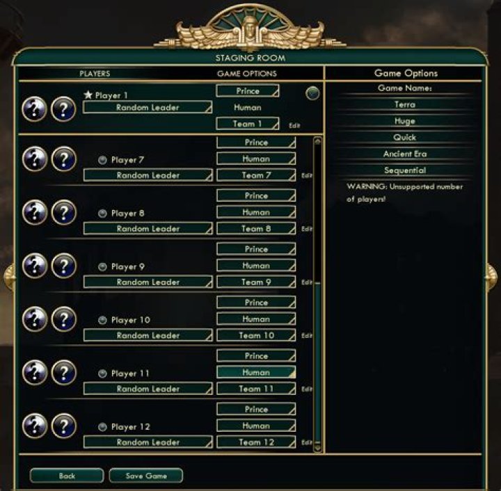 Civilization 5 Hotseat Setup Page; edges trimmed