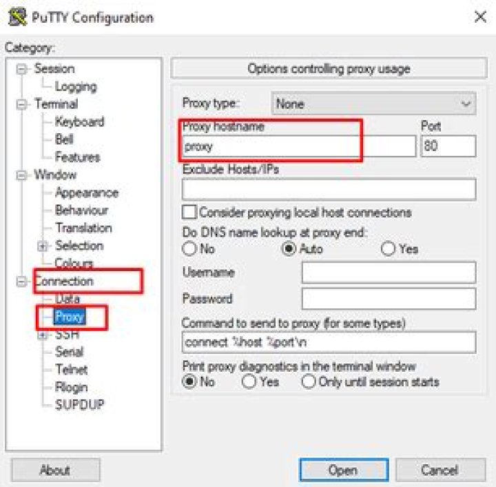 Configure putty to use HTTP Proxy