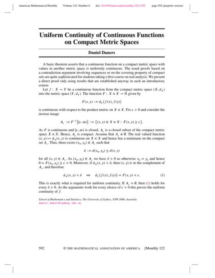Continuous mapping on a compact metric space is uniformly continuous