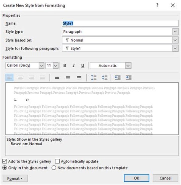 Create New Style from Formatting