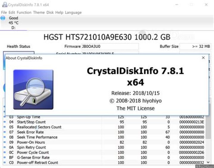 CrystalDiskInfo results