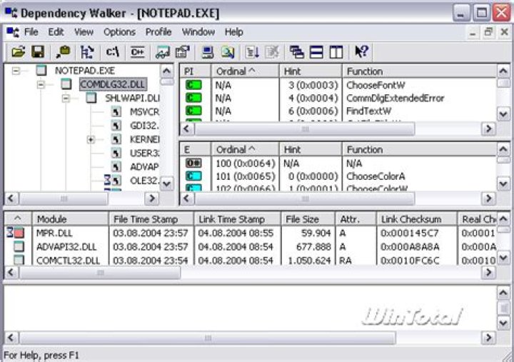 dependency walker screenshot