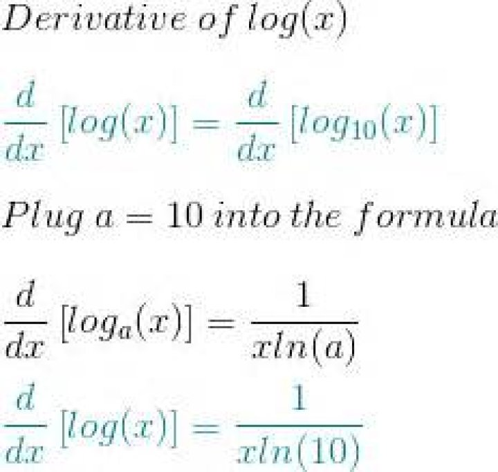Derivative of natural log vs base 10 log