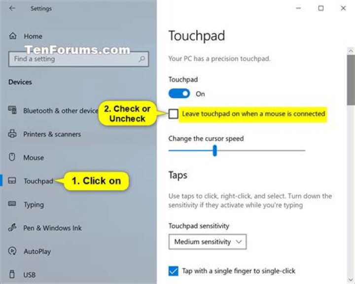 disable touchpad when mouse is connected windows 10