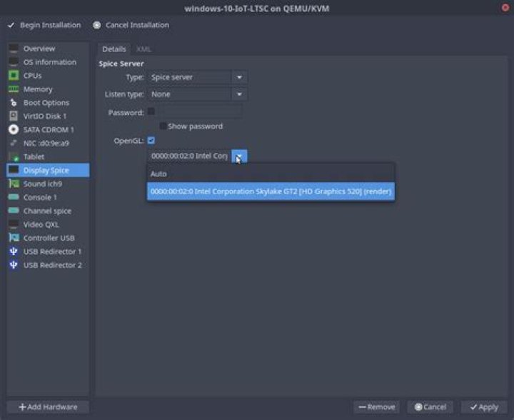 Display Spice Server PCI passthrough w/ openGL config