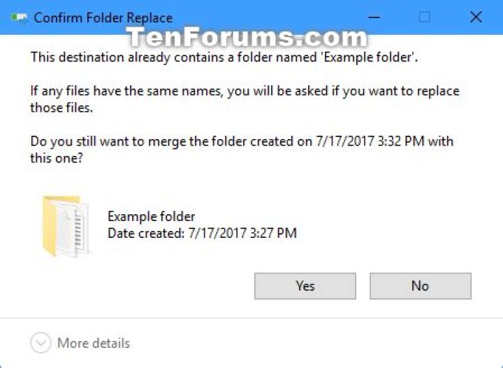 Does cut and paste folders in Windows 10 merge or replace?
