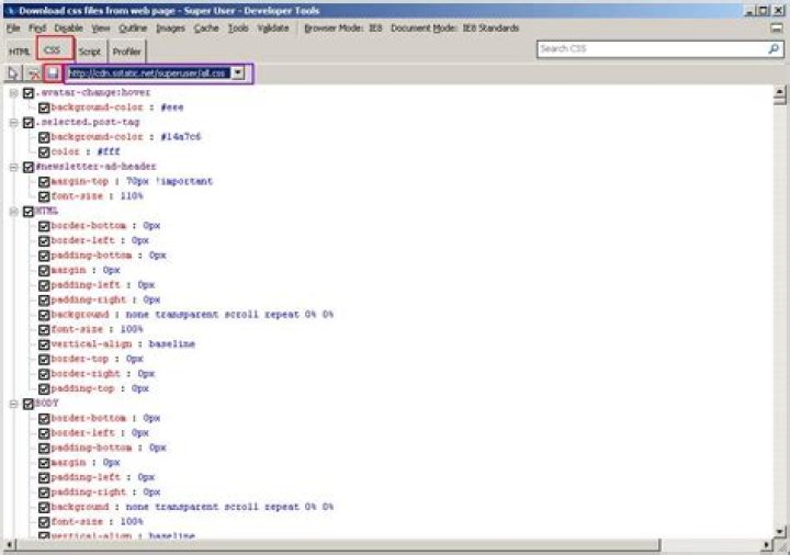 Download css files from web page