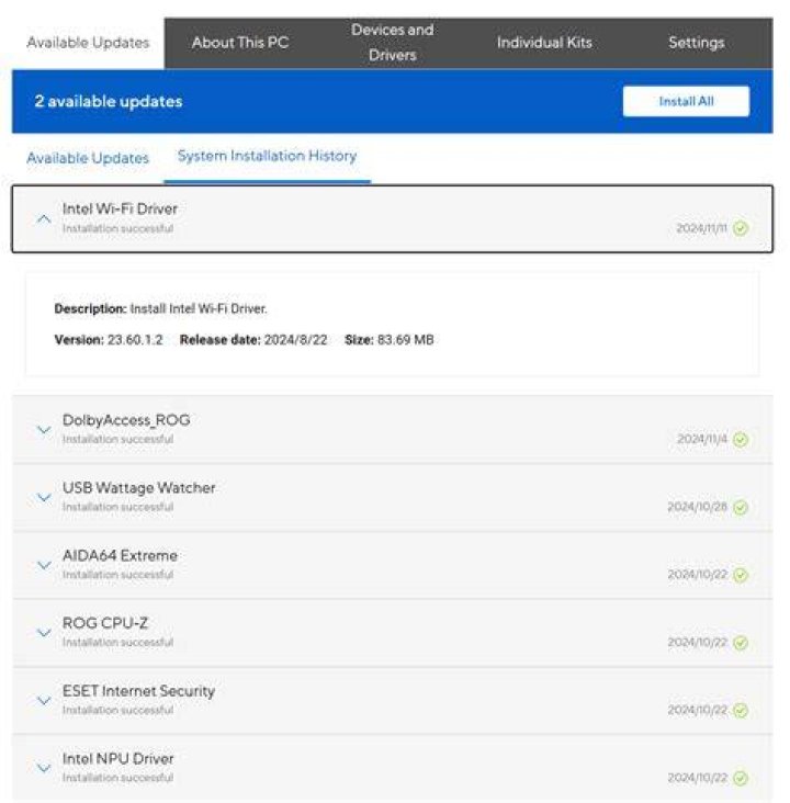 Drivers installation history