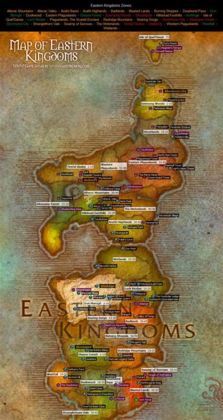 Eastern Kingdoms map with digsites