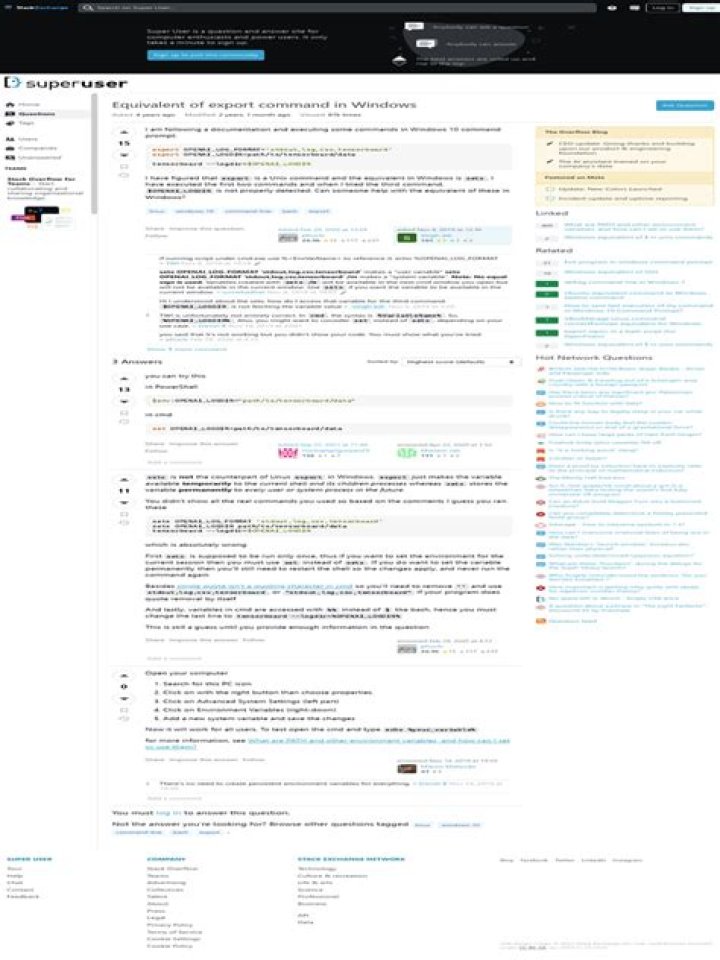 Equivalent of export command in Windows