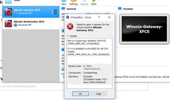 Error message when I try to run a virtual computer
