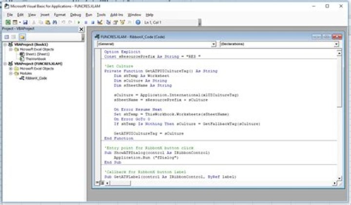 Example of VBA editor