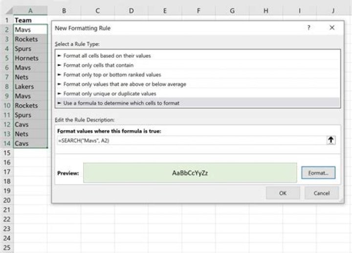 Excel conditional formatting formula to highlight row if a cell contains a text