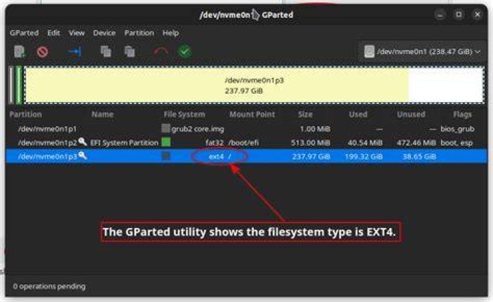 EXT4 gparted Screenshot