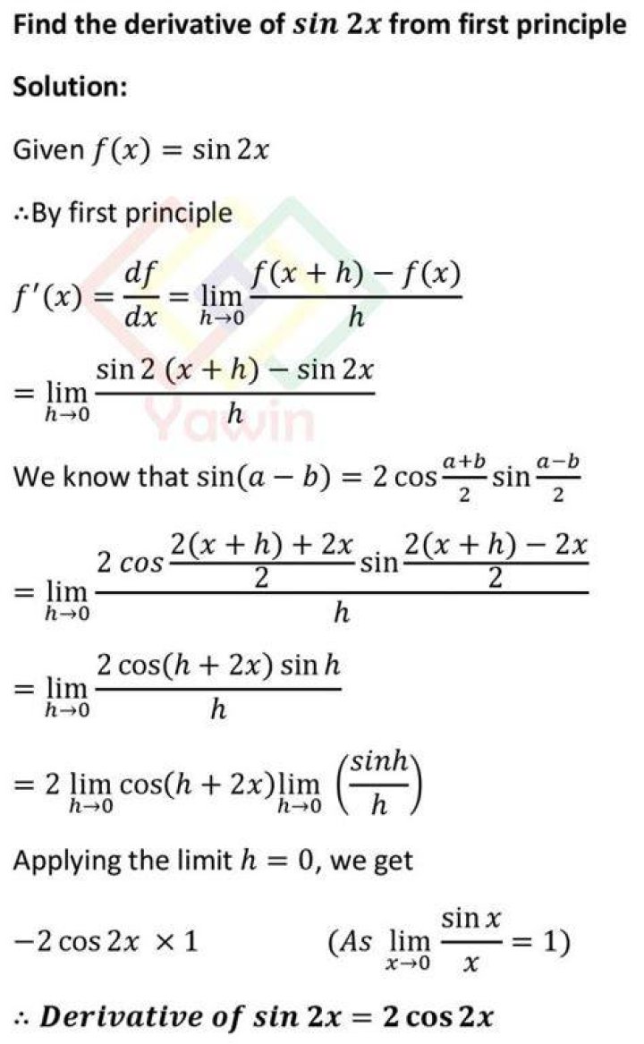 Find, from the first principle, the derivative of $\sqrt {\sin (2x)}$