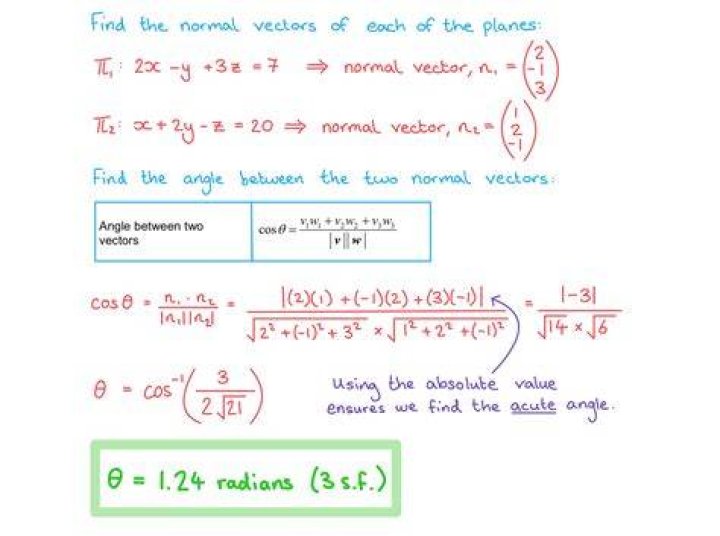 Find the angle between two planes using their normal vectors