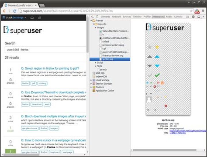 Find URLs of images by inspect elements in Firefox? (similar to Chrome?)