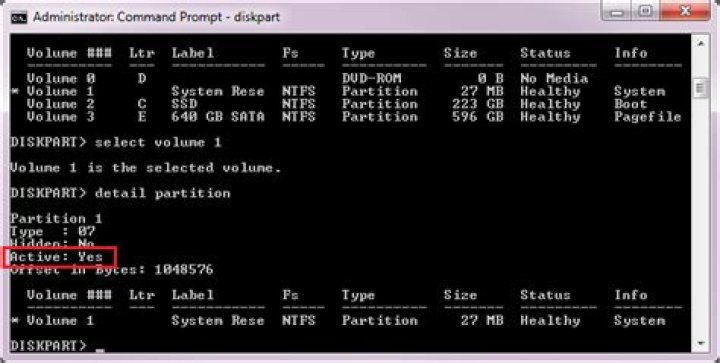 Finding which partition on a particular disk is active from the command line