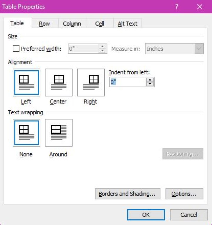 Force an MS Word table to respect mirror margins