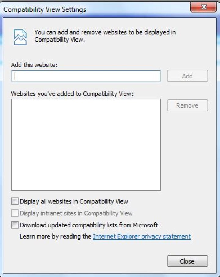 Force Internet Explorer 10 to open in non-compatibility view