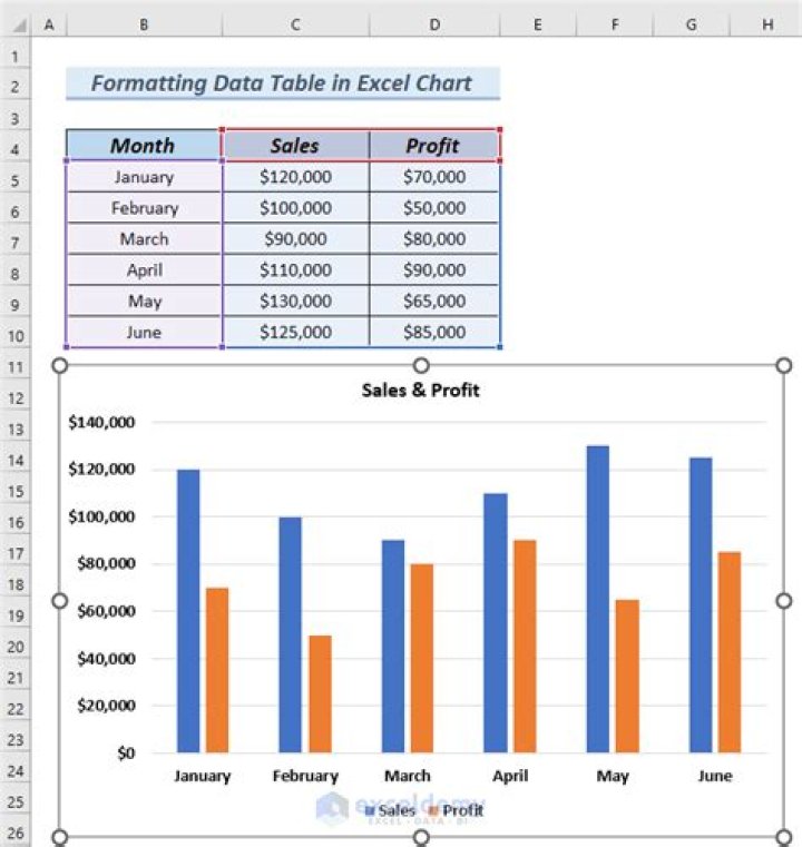 Format Data in a Chart Data Table