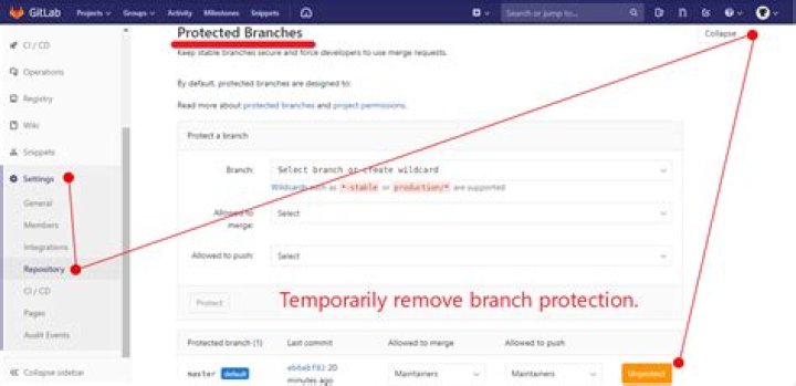 GitLab rejects force push on not protected branches