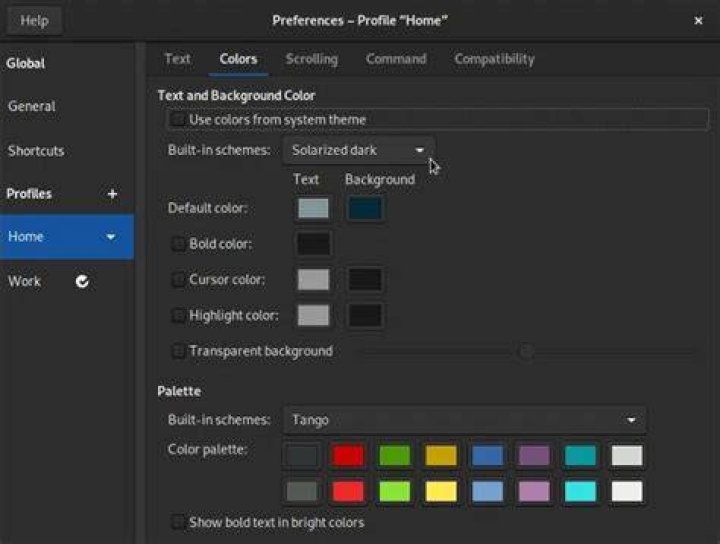 Gnome Terminal profile settings