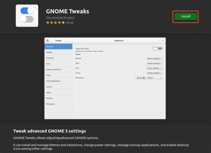 Gnome Tweak Tool screenshot