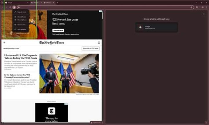 Google Chrome split screen tabs on Mac OS X