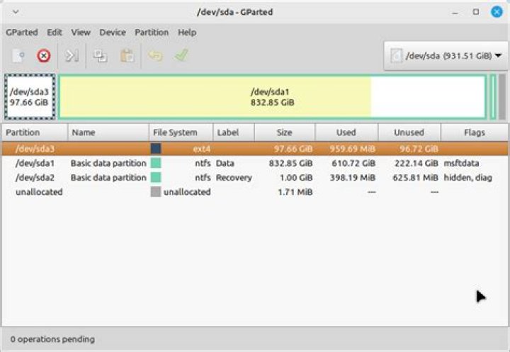 GParted details sda3