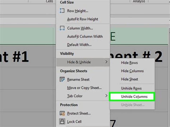 Hidden columns selected
