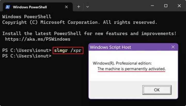 How can I check if Windows is activated from the command prompt or powershell?
