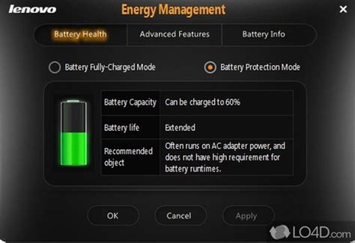 How can I command my Lenovo laptop to stop charging the battery at a maximum cap of my choice?