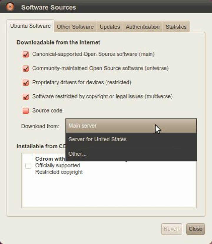 How do I change mirrors in Ubuntu Server from regional to main?