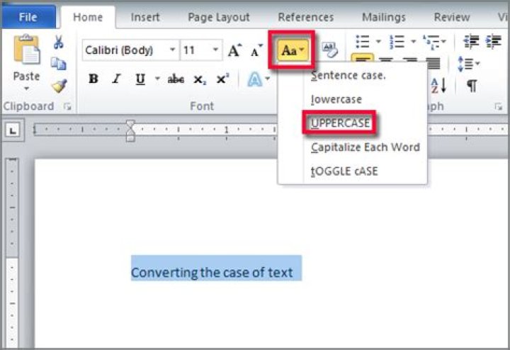 How do I convert lower case text to uppercase text in Microsoft Word?