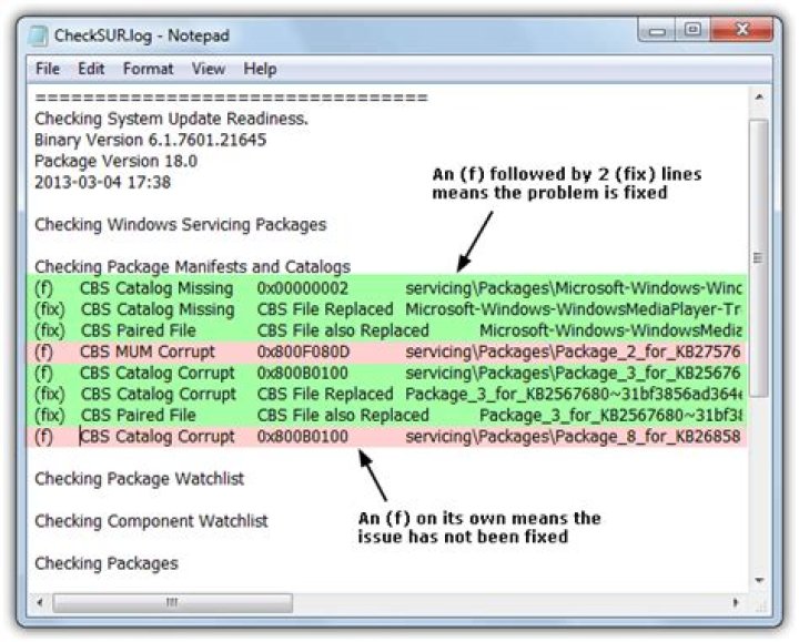 How do I fix the errors listed in this CheckSUR.log file?
